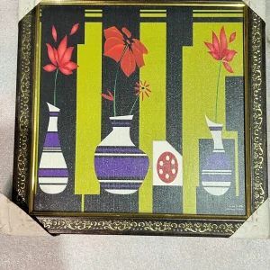 Modern Abstract Floral Still Life Frame – Vibrant Green & Red Wall Decor