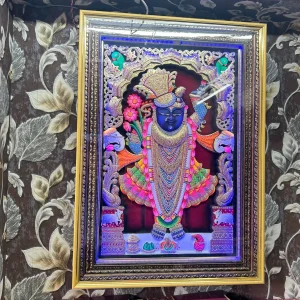 Divine Shrinathji 3D Relief Wall Hanging – Illuminated Premium Gold-Framed Art